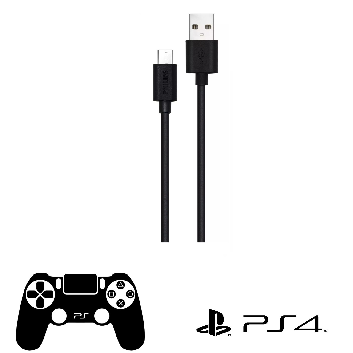 Philips Playstation 4 İle Uyumlu Joystick Şarj Kablosu 3A 45W UsbA to Universal Micro Hızlı Şarj Kablosu 1.2M DLC3104U