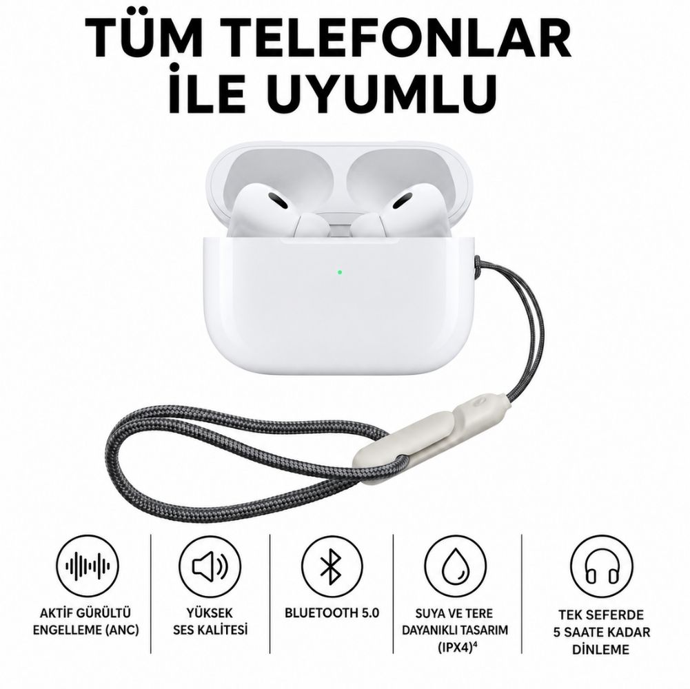 ScHitec Pods Pro 2 ANC TWS Bluetooth Kulaklık Bileklikli Beyaz YK8PROm - ScHitecAirpdsProANC2